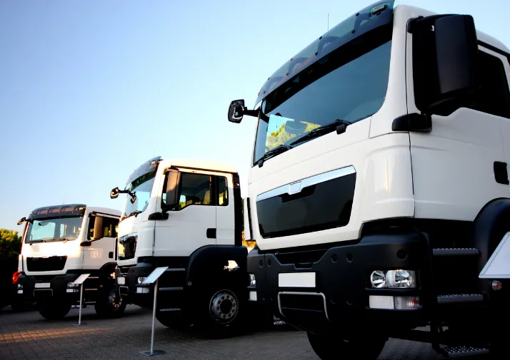 Transport trucks in a row